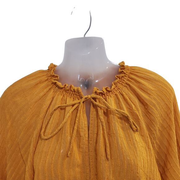 Torrid Long Sleeve Stripe Gauze Lace-Up Peasant Blouse Casual Top Yellow Size 2X - Picture 4 of 12